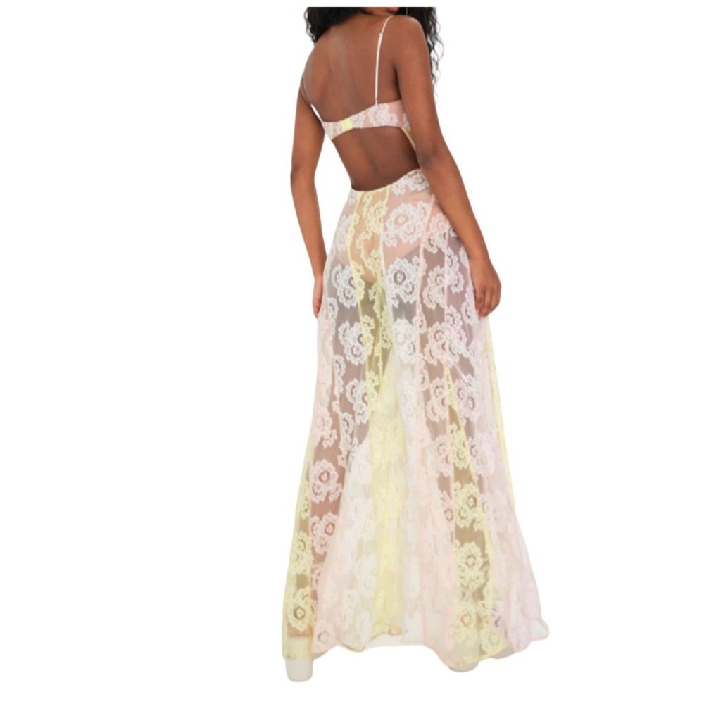 For Love and Lemons Blossom Sheer Floral Maxi Dress Yellow Size Medium NWT - Picture 4 of 4